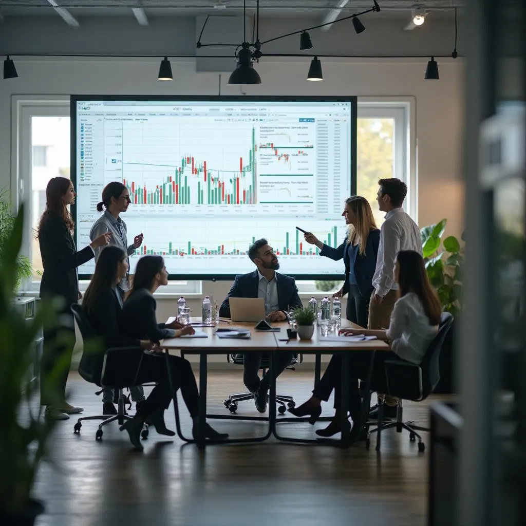 Équipe diversifiée travaillant sur des solutions financières IA